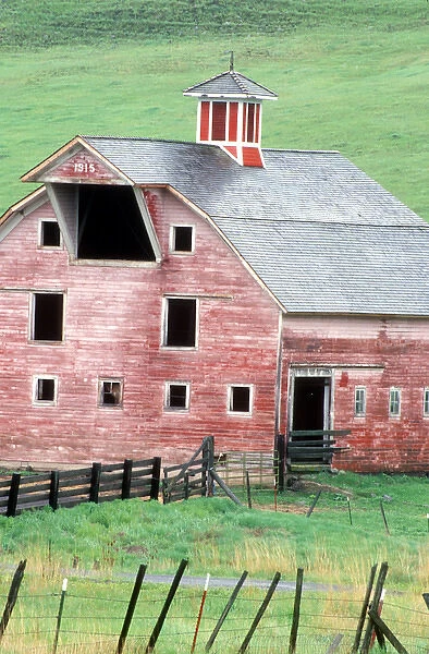 Historic barn, circa 1915; Wallowa county, Oregon; rural; farm; red; cupola