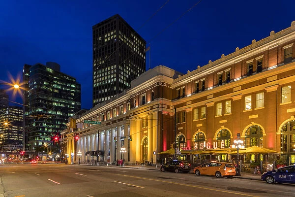 Historic Canadian Pacific Railway building at duskin Vancouver, British Columbia, Canada