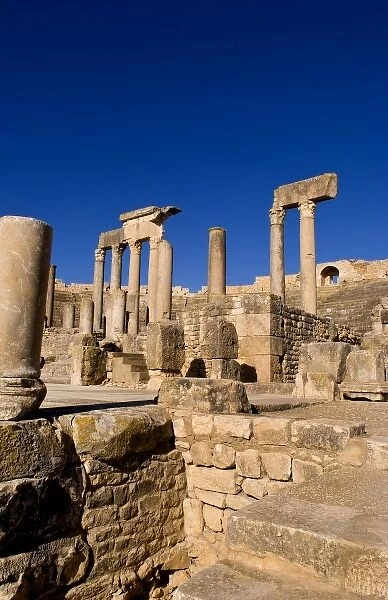 Historical 2nd Century Roman Theater ruins in Dougga in Tunisia Northern Africa