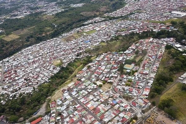 Homes in a densely populated neighborhood of San Jose, Costa Rica as seen from above