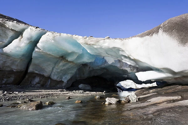 Ice cave and glacier snout of Schlatenkees, source of the creek Schlatenbach