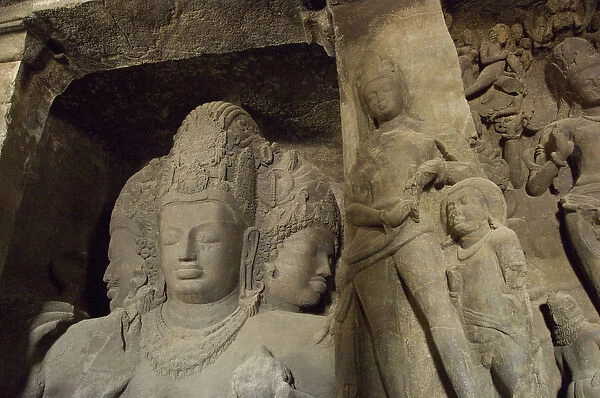 India, Mumbai (aka Bombay). Gharapuri Island, Mount Kailash, 7th century Elephanta Caves