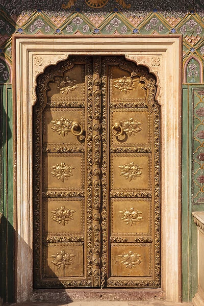 India, Rajasthan, Jaipur, City Palace, Detail of door