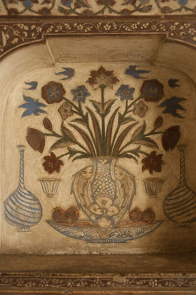 Intricate frescoes, Tomb of Itimad-ud-Daulah (Baby Taj), Agra, Uttar Pradesh, India