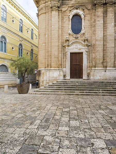 Italy, Bari, Apulia, Monopoli. Entrance to the Basilica Cattedrale Maria Santissima della Madia