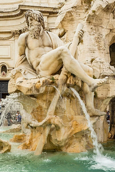 Italy, Rome. Piazza Navona, Fountain of the Four Rivers (Fontana dei Quattro Fiumi)