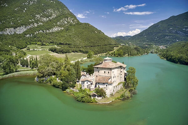 Italy, Trentino, castle and Toblino Lake
