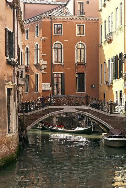 Italy; Venice. A small bridge over a side canal in Venice