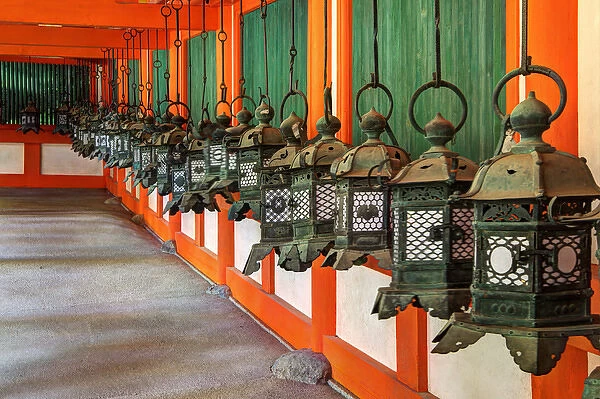 Japan, Nara. Hanging lanterns at Kasuga Taisha Shrine built in 768 AD. Credit as
