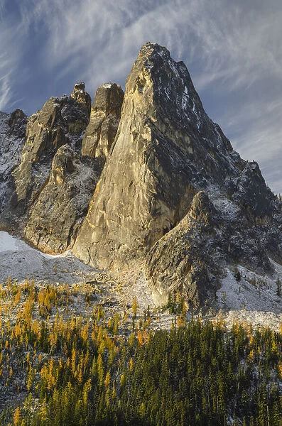 Liberty Bell Mountain Early Winters Spires, and golden autumn Larches