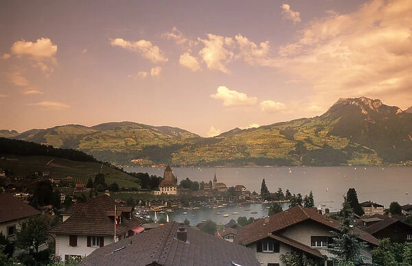 Life in Switzerland beautiful village of Spiez Switzerland with lake thun and the