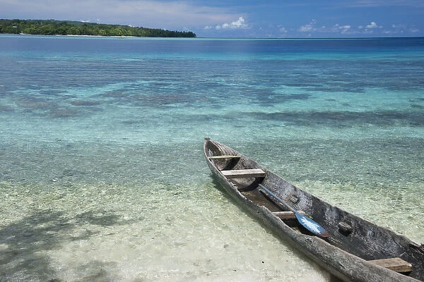 Melanesia, Solomon Islands, Santa Cruz Island group, Malo Island. Clear shallow bay and coral reef