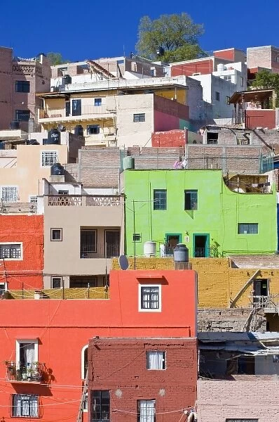 Mexico, Guanajuato, Guanajuato, Colorful Houses on Hillside
