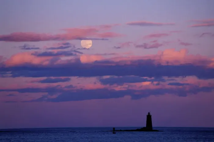 Framed Print : Full Moon Print Behind Whaleback Lighthouse Framed Print : Full Moon Print Behind Whaleback Lighthouse