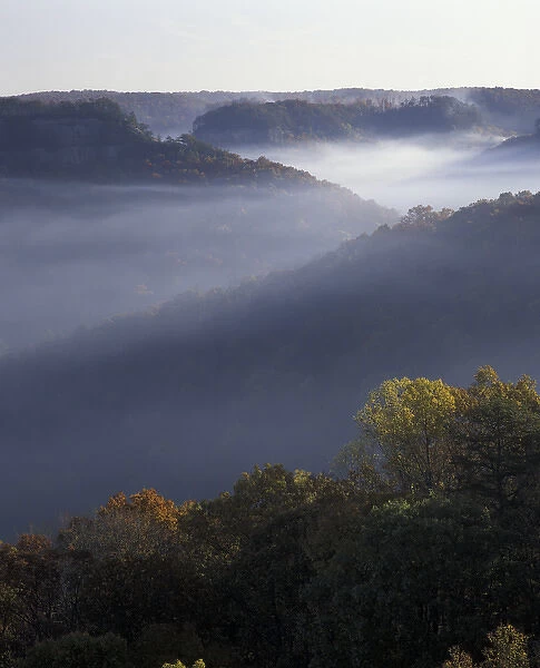 N. A. USA, Tennessee. Great Smokey Mountains National Park. Foggy ridges of Red River