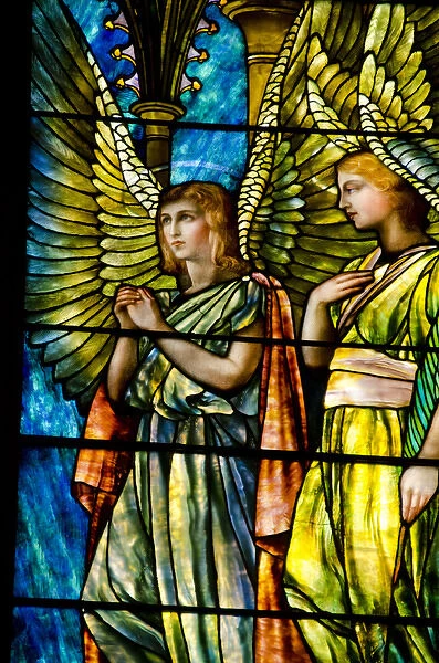 New York, Troy. St. Pauls Episcopal Church, circa 1827. Tiffany Glass windows