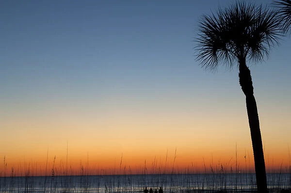 North America, USA, Florida, Sarasota, Orange and blue Sunset on the Crescent Beach