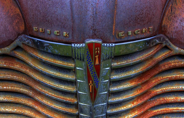 North America, USA, Georgia; Grill of old rusted Buick at Old Car City