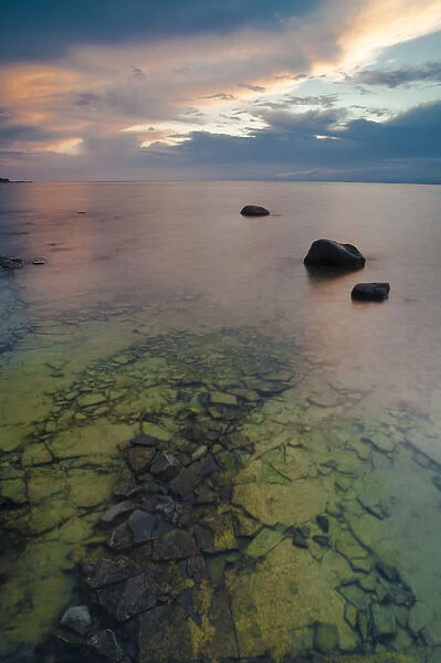 North America, USA, Michigan. Sunset at Fishermans Island State Park on Lake Michigan