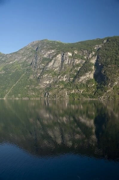Norway, Geirangerfjord. View of scenic fjord sailing toward Hellesylt & Geiranger. UNESCO