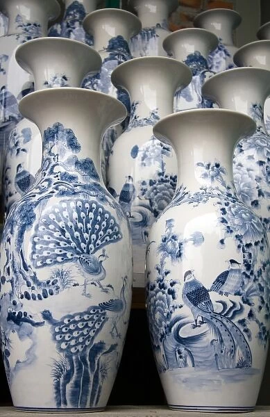 Painted ceramic vases at the Thai Son pottery factory near Ha Long, Vietnam