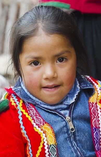 Portrait of young girl with traditional dress in Cusco Cuzco Peru South America (MR)