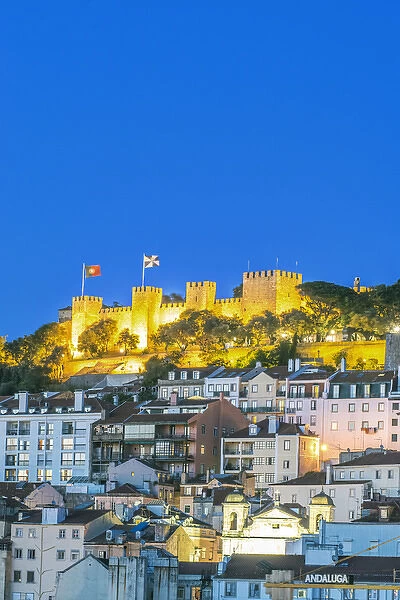 Portugal, Lisbon, Sao Jorge Castle at Dusk