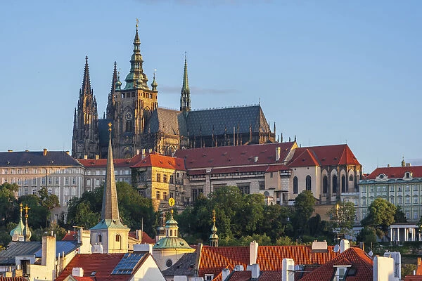 Prague, Czech Republic. St. Vitus Cathedral above roofs of city