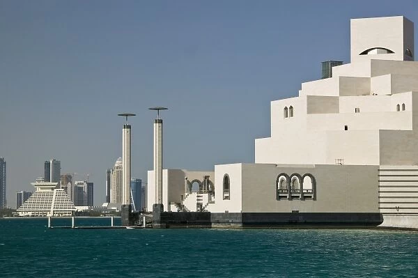 Qatar, Ad Dawhah, Doha. Museum of Islamic Art (Architect: IM Pei) and view towards