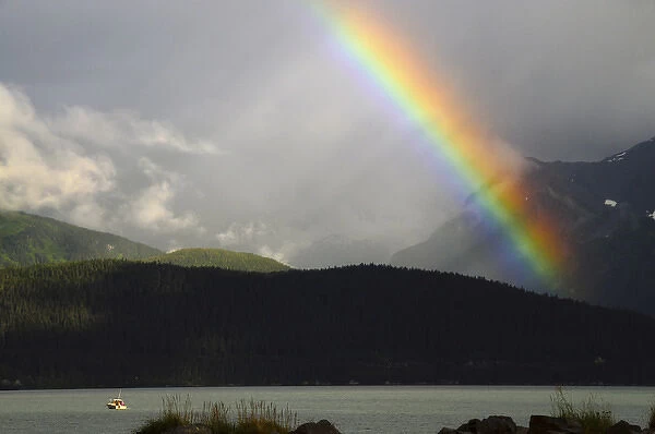 Rainbow over Seward and Resurrection Bay; Seward; Alaska; USA
