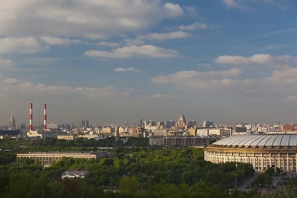 Russia, Moscow Oblast, Moscow, Sparrow Hills-area, elevated city view with Luzhniki Stadium