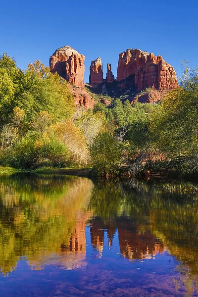 Sedona and the Red Rock Crossing with river reflecting the red rock