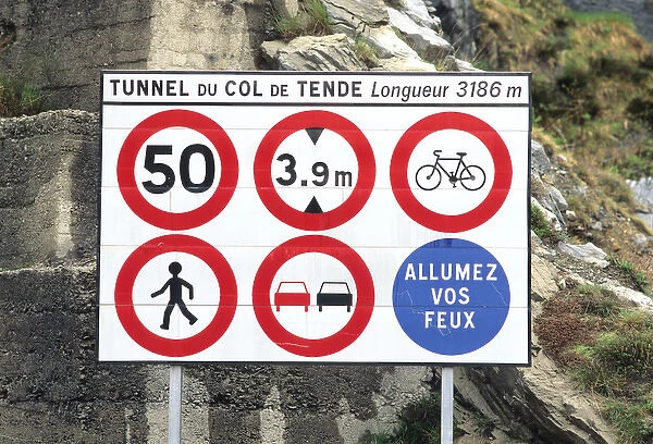 Signs at an entrance to a tunnel in France. french, france, francaise, francais