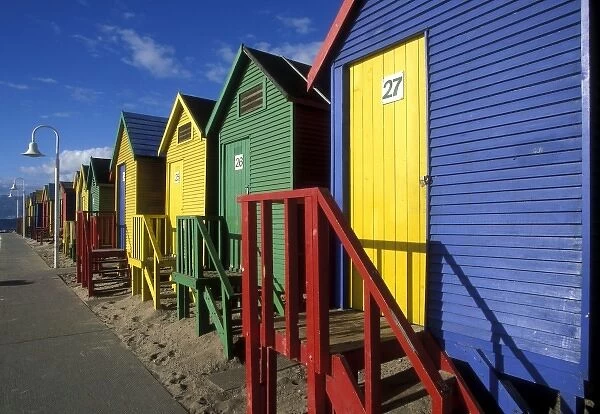 South Africa, Cape Town, Brightly painted bath houses in Simons Town