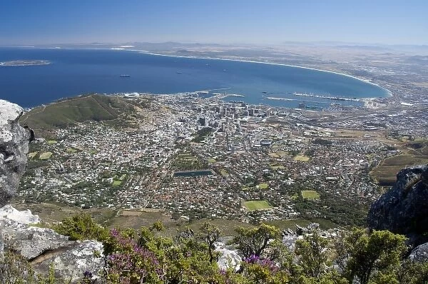 South Africa, Cape Town, Table Mountain. View of Cape Town and Table Bay from the