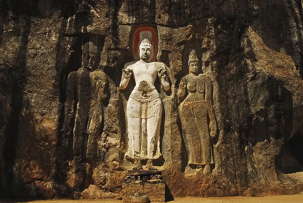 Sri Lanka, Ella, Dhowa rock Temple, carved rock Buddha