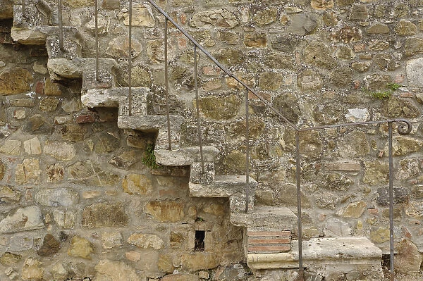 Stairs and stone wall, Castle Banfi in the heart of Tuscany, Montalcino, Italy
