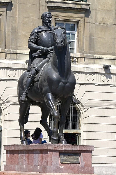 Statue of Pedro de Valdivia in the Plaza de Armas in Santiago, Chile