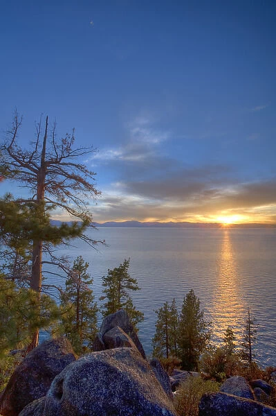 Sunset at Logan Shoals on the East side of Lake Tahoe, Nevada, USA