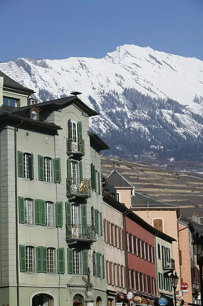 SWITZERLAND-Wallis  /  Valais-SION: Buildings along Rue de Grand-Pont Morning  /  Winter