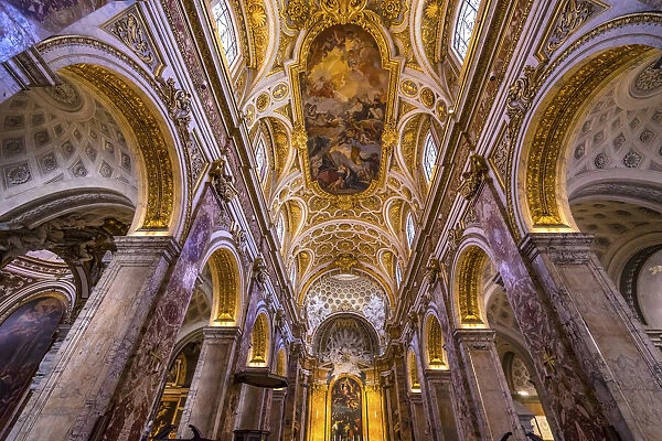 Tall Arches Nave Saint Louis of French Basilica Church, Rome, Italy