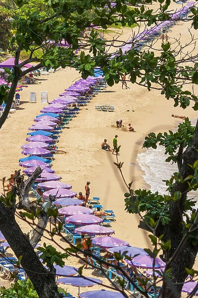 Thailand, Phuket. Umbrellas and chairs on the sandy beach