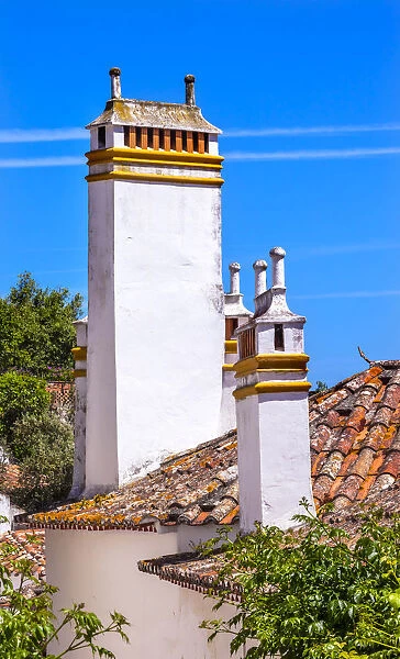 Towers Chimnies Orange Roofs Medieval Town Obidos Portugal