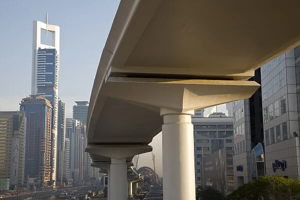 United Arab Emirates, Dubai. Metro transit platform along Sheik Zayed Road, with