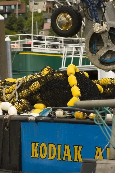 USA, Alaska, Kodiak, Fishing Nets on Boat in St. Paul Harbor