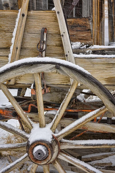 USA, California, Bodie. Close-up of wagon wheel