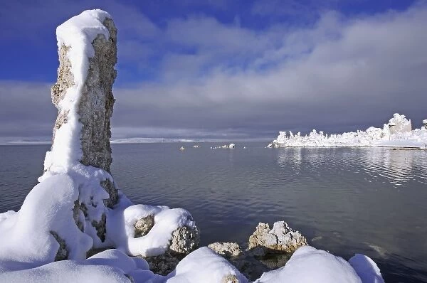 USA, California, Mono Lake. Snow-covered tufa formations after a clearing winter storm