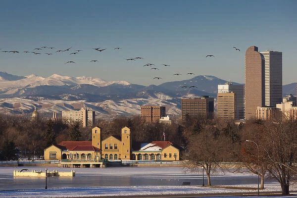 USA, Colorado, Denver, city view from City Park, dawn