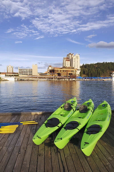 USA, Idaho, Coeur d Alene. Kayaks await the guests at the Coeur d Alene Resort