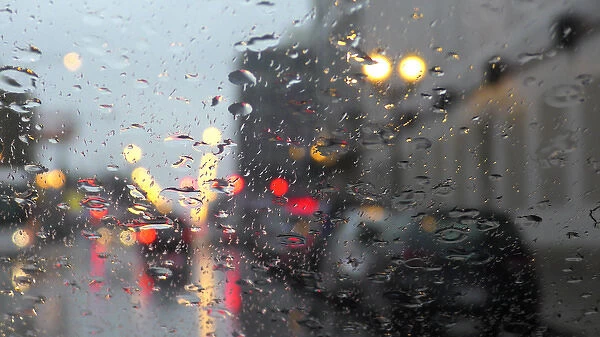 USA, Illinois, Chicago. Rain and traffic